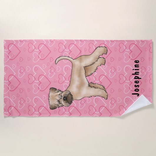 Zacht gecoate tarwedrager roze harten en naam strandlaken (Voorkant)