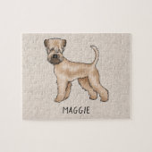 Zacht gecoate tarweterriër hond op beige met naam legpuzzel (Horizontaal)