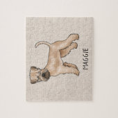 Zacht gecoate tarweterriër hond op beige met naam legpuzzel (Verticaal)