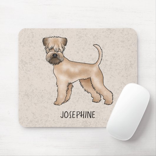 Zacht gecoate tarweterriër hond op beige met naam muismat (Met muis)