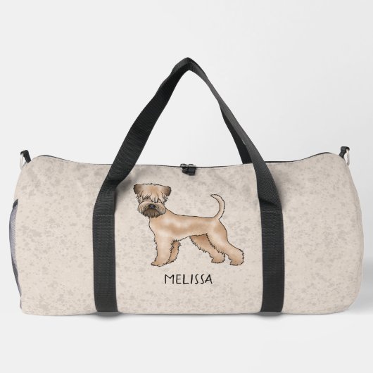 Zacht gecoate tarweterriër hond op beige met naam plunjezak (Achterkant)