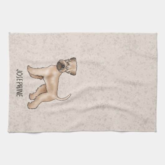 Zacht gecoate tarweterriër hond op beige met naam theedoek (Horizontaal)