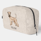 Zacht gecoate tarweterriër hond op beige met naam toilettasje (Rechterhoek)