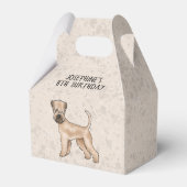 Zacht gecoate tarweterriër hond op beige met tekst bedankdoosjes (Achterkant)