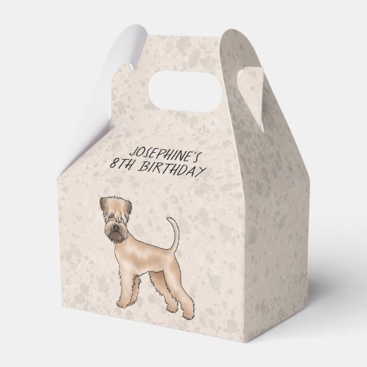 Zacht gecoate tarweterriër hond op beige met tekst bedankdoosjes (Achterkant)