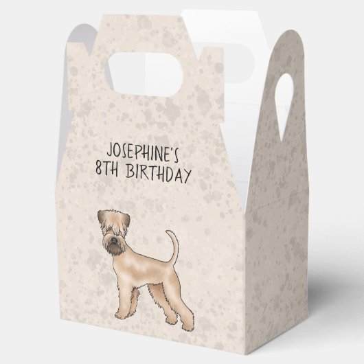 Zacht gecoate tarweterriër hond op beige met tekst bedankdoosjes (Geopend)