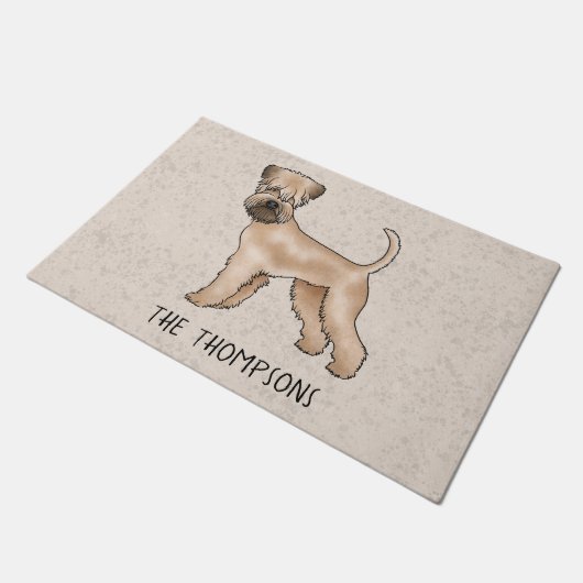 Zacht gecoate tarweterriër hond op beige met tekst deurmat (Schuin)