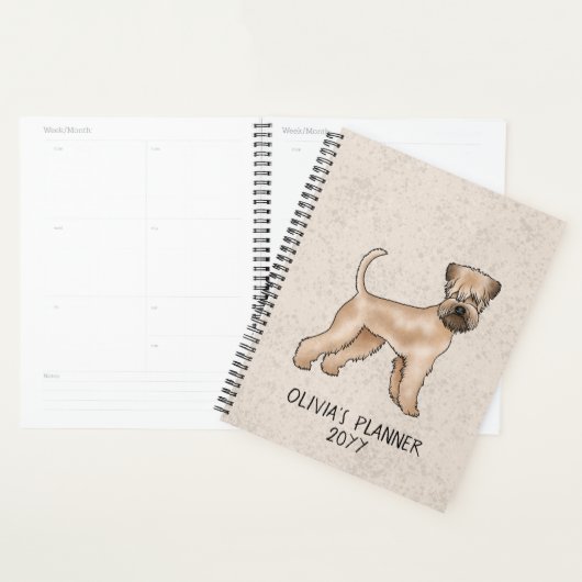 Zacht gecoate tarweterriër hond op beige met tekst planner (Display)