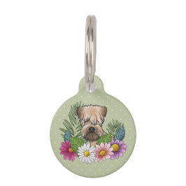 Zacht gecoate tarweterriër hoofd kleurrijke bloeme huisdierpenning