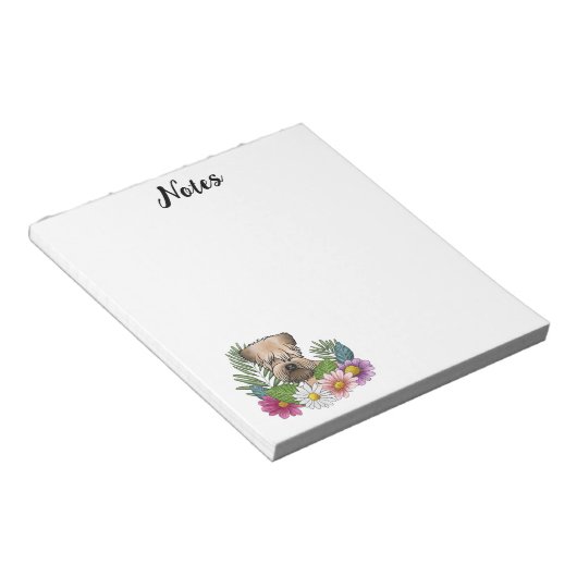 Zacht gecoate tarweterriër hoofd kleurrijke bloeme notitieblok (Schuin)
