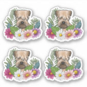 Zacht gecoate tarweterriër hoofd kleurrijke bloeme sticker (Voorkant)