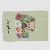 Zacht gecoate tarweterriër Kleurrijke bloemen Groe Golfhanddoek (Horizontaal)