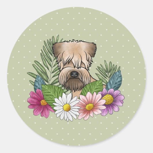 Zacht gecoate tarweterriër Kleurrijke bloemen Groe Ronde Sticker (Voorkant)
