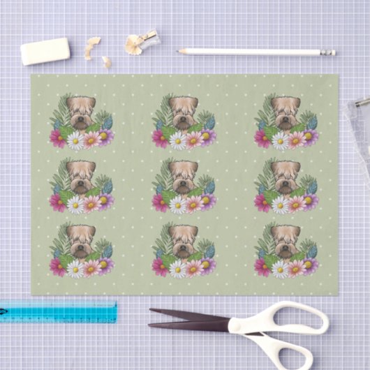 Zacht gecoate tarweterriër Kleurrijke bloemen Groe Tissuepapier (Craft)