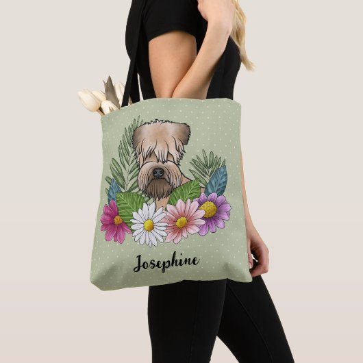 Zacht gecoate tarweterriër Kleurrijke bloemen Groe Tote Bag (Dichtbij)