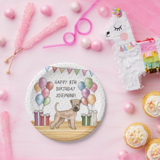 Zacht gecoate tarweterriër pastel Gelukkige Verjaa Papieren Bordje