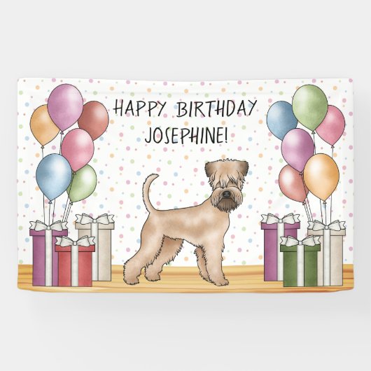 Zacht gecoate tarweterriër pastel Gelukkige Verjaa Spandoek (Horizontaal)