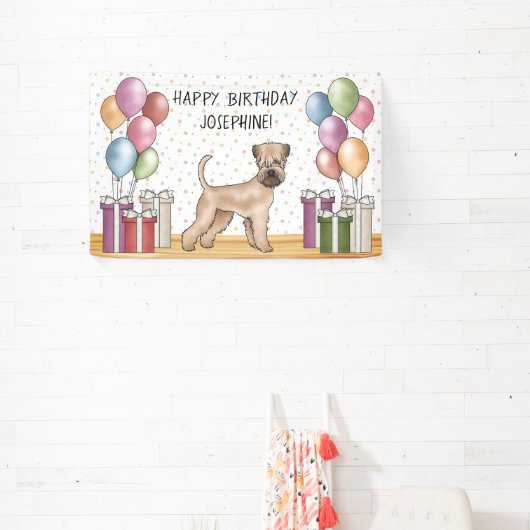 Zacht gecoate tarweterriër pastel Gelukkige Verjaa Spandoek (Insitu)