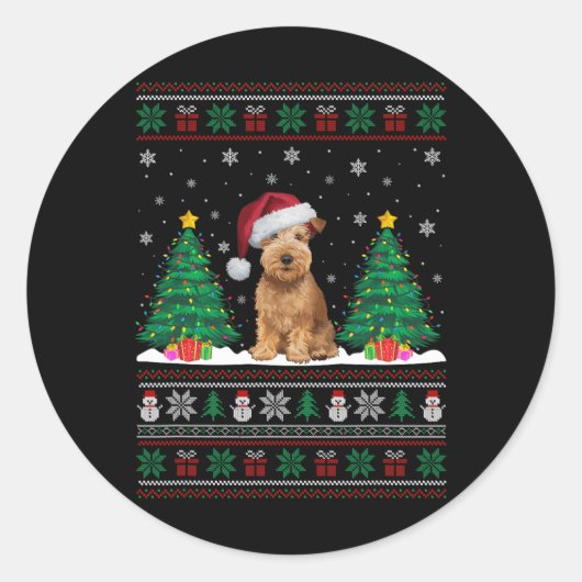 Zacht gecoate Wheaten Terrier Hond Xmas Tree Light Ronde Sticker (Voorkant)