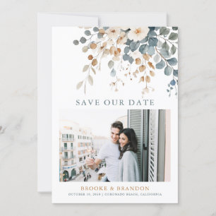 Zacht gedempte aardetinten Bloemen Waterverf Foto  Save The Date