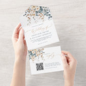 Zacht gedempte aardetinten bloemenbruiloft Waterve All In One Uitnodiging (Afscheurbaar)