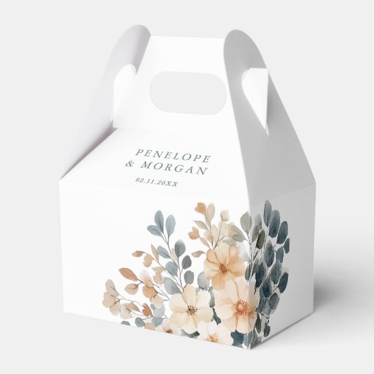 Zacht gedempte aardetinten bloemenbruiloft Waterve Bedankdoosjes (Achterkant)