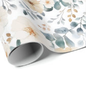 Zacht gedempte aardetinten bloemenbruiloft Waterve Cadeaupapier (Rol Hoek)