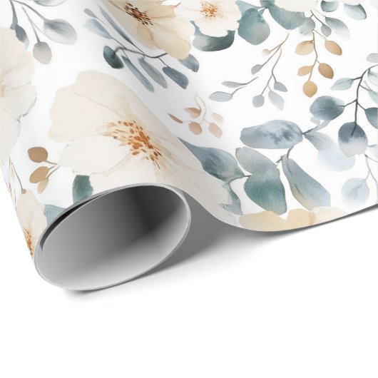 Zacht gedempte aardetinten bloemenbruiloft Waterve Cadeaupapier (Rol Hoek)