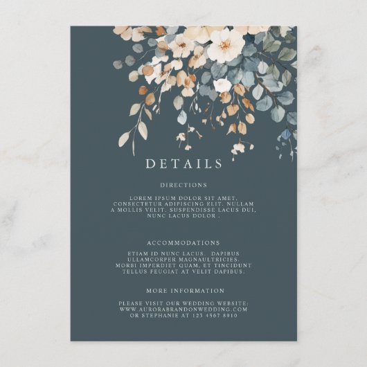 Zacht gedempte aardetinten bloemenbruiloft Waterve Informatiekaartje (Voorkant)