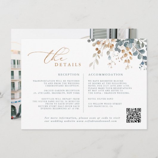 Zacht gedempte aardetinten bloemenbruiloft Waterve Informatiekaartje (Voorkant / Achterkant)