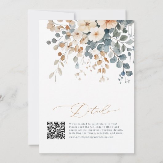 Zacht gedempte aardetinten bloemenbruiloft Waterve Kaart (Achterkant)