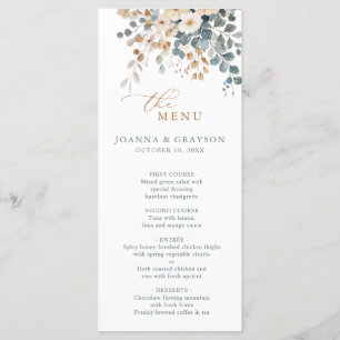 Zacht gedempte aardetinten bloemenbruiloft Waterve Menu