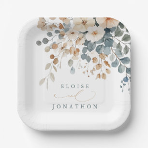 Zacht gedempte aardetinten bloemenbruiloft Waterve Papieren Bordje