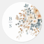 Zacht gedempte aardetinten bloemenbruiloft Waterve Ronde Sticker (Voorkant)