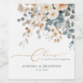 Zacht gedempte aardetinten bloemenbruiloft Waterve Wijn Etiket (Enkel label)