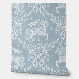 Zacht gedempte blauwe rococo draaimolens en bloeme behang