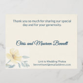 Zacht geel Bloemen Folie bruiloft dank u kaart (Achterkant)