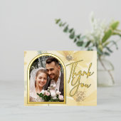 Zacht geel Bloemen Folie bruiloft dank u kaart (Staand Voorkant)