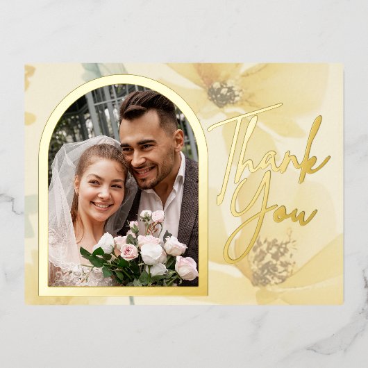 Zacht geel Bloemen Folie bruiloft dank u kaart (Voorkant)