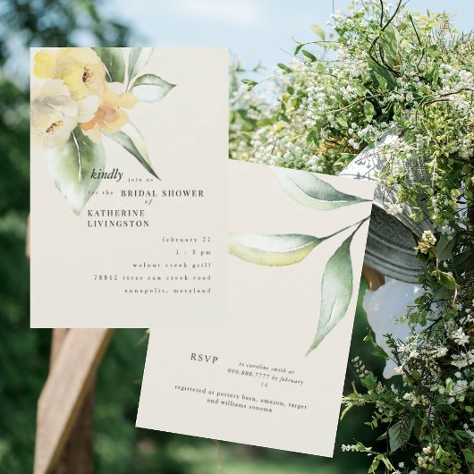 Zacht geel bloemencrème Vrijgezellenfeest Kaart