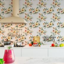 Zacht Geel Bloempatroon Behang