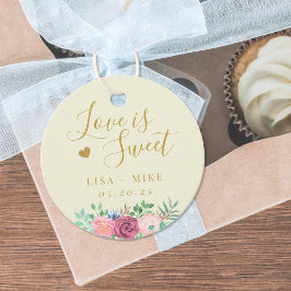 Zacht Geel en Gouden Bloemrijke Liefde is Zoet Bru Bedankjes Labels