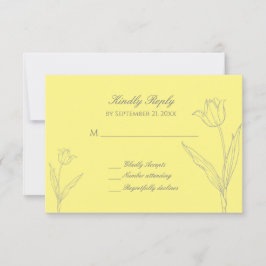 Zacht geel en grijs minimalistisch Tulp Weddenscha RSVP Kaartje