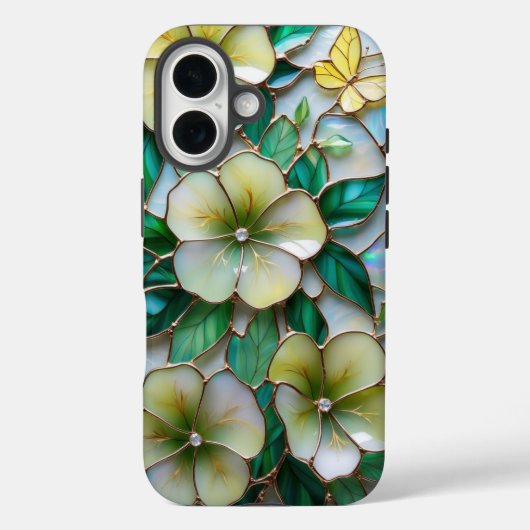 Zacht geel en groen Bloemen Glas in lood Design Case-Mate iPhone Case (Achterkant)