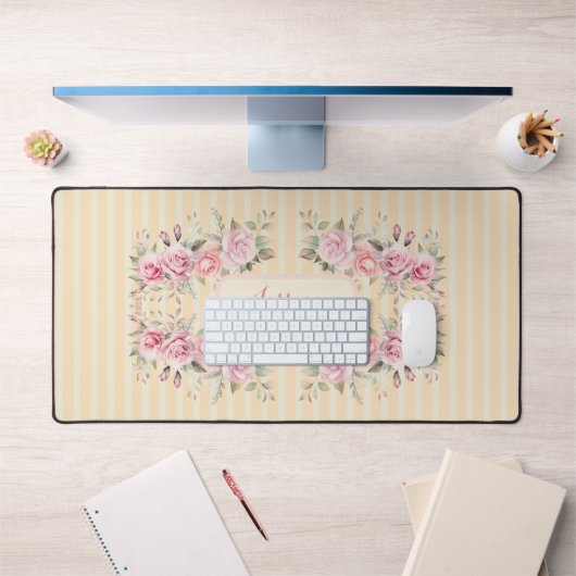 Zacht geel gestreepte bloemen bureaumat (Kantoor 1)