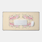 Zacht geel gestreepte bloemen bureaumat (Keyboard & Muis)