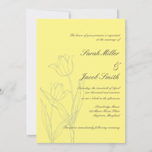 Zacht Geel & Grijs Minimalistische Tulp Wedding Kaart (Voorkant)