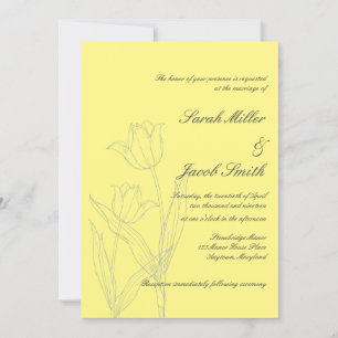 Zacht Geel & Grijs Minimalistische Tulp Wedding Kaart