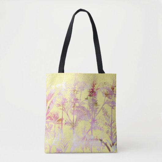 Zacht geel met roze bloemen tote bag (Voorkant)
