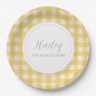 Zacht geel vichy gingham geruit Party Papieren Bordje